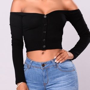 Button up off the shoulder crop top